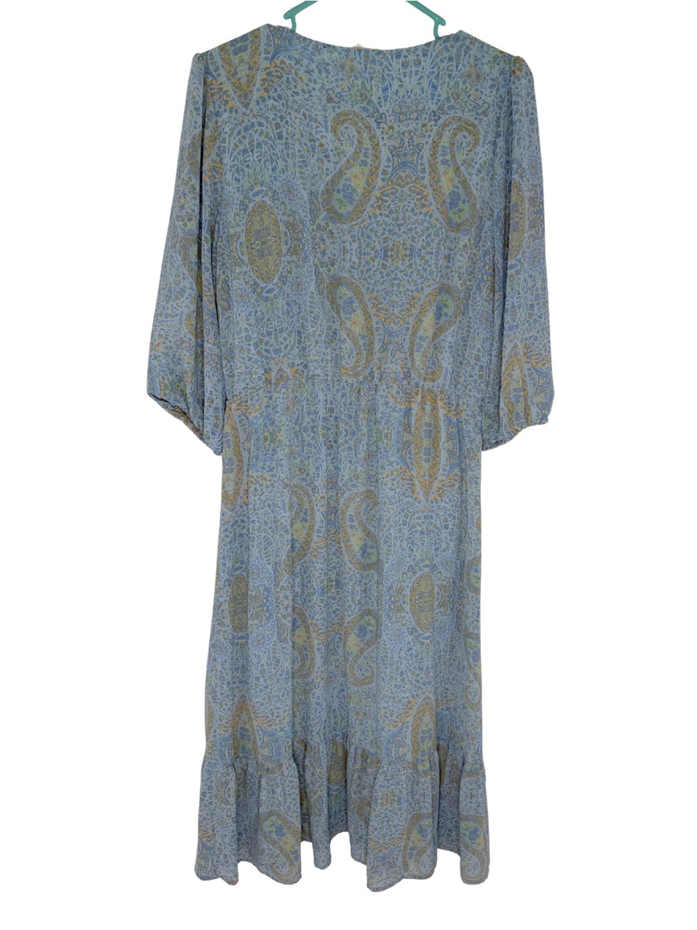 Jane and Delancey Boho Blue Paisley 3/4 Sleeve Midi Dress - Picture 2 of 6